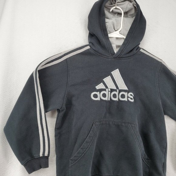ADIDAS Top Kid's Long Sleeve Hooded Pullover High Neck Sweatshirt Black Med. - Picture 4 of 12